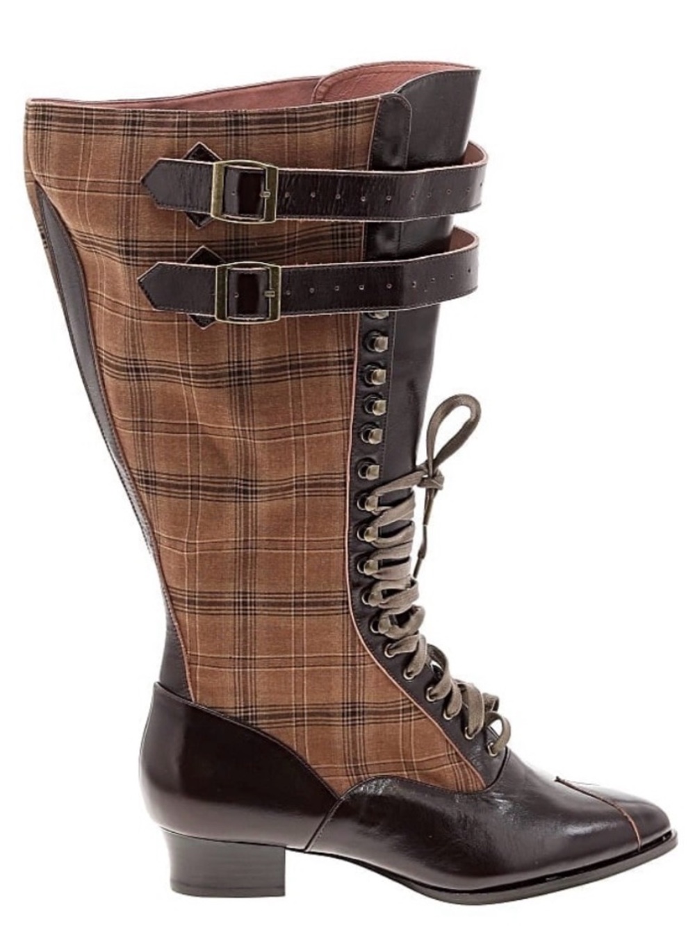 10W American Duchess Cambridge Edwardian Bicycle Boots in Brown Plaid Wide Calf